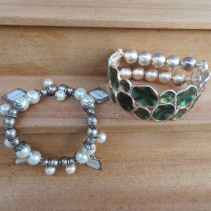 Pearlesque silver tone bracelets